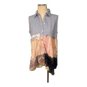 indigo button up patchwork tank Size medium